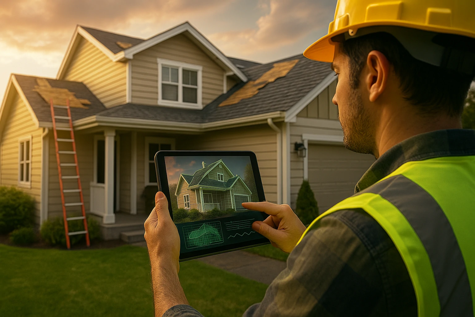 Contractors from Home Genius Exteriors installing new siding and windows on a residential home.